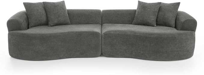 Curved Boneless Sofa Couches 4-Seat Tight Backrest Couch for Living Room Bedroom, Boneless Cloud Sofa with 4 Pillows, Floor Sofa in A Box No Assembly Required