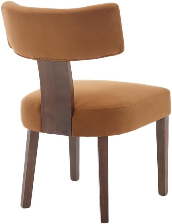 RIVOVA Set of 4 Modern Dining Chairs, Farmhouse Velvet Upholstered Dining Room Chairs Kitchen Chairs Side Armless Chairs with Curved Backrest Wood Legs, Yellow Brown
