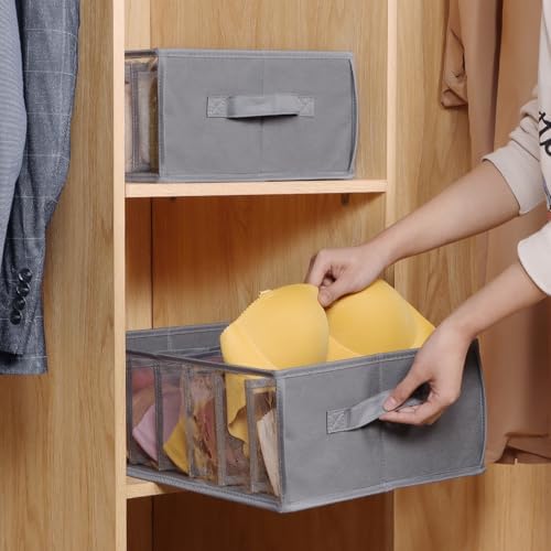 Upgraded Underwear Drawer Organizer Sock Organizer, Grey, 3 Pack