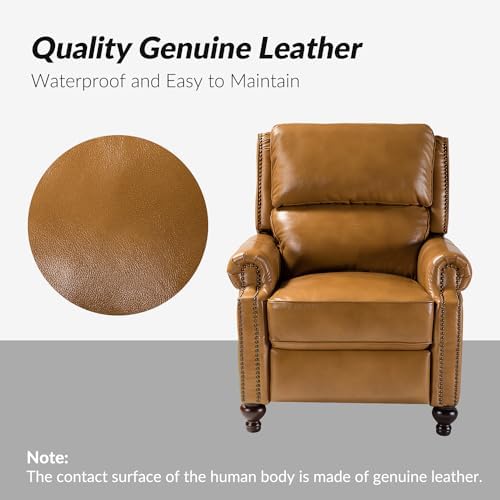 HULALA HOME Genuine Leather Recliner Chair, Camel