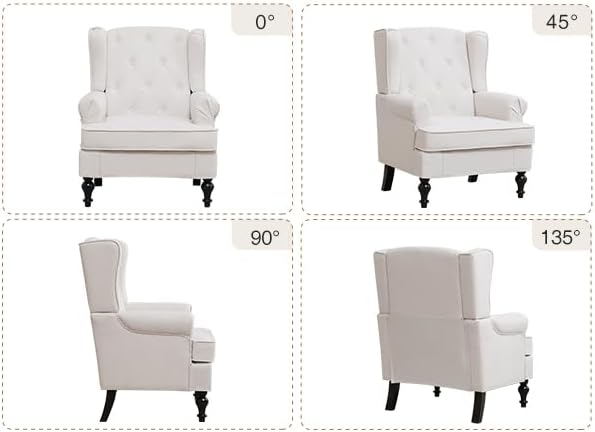 Accent Chair Set of 2, Mid Century Modern Fabric Wingback Chair, Upholstered Armchair with High Back and Vintage Legs, Comfy Single Sofa Side Reading Chair for Living Room Bedroom, Beige
