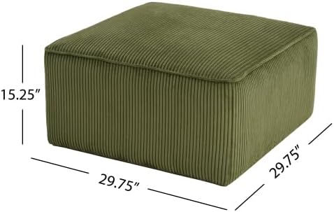 Christopher Knight Home Kyle Corduroy Woven Upholstery Square Ottoman, Living Room Sofa Ottoman with Wood Frame, Comfy Seating Experience with Dense Foam Padding, Non-Marking Foot Caps, Olive Green