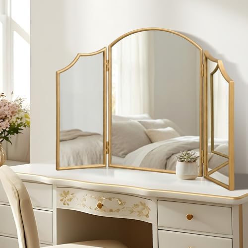 Gold Scalloped Vanity Mirror: 36"x24" Three Sided Dresser Miror