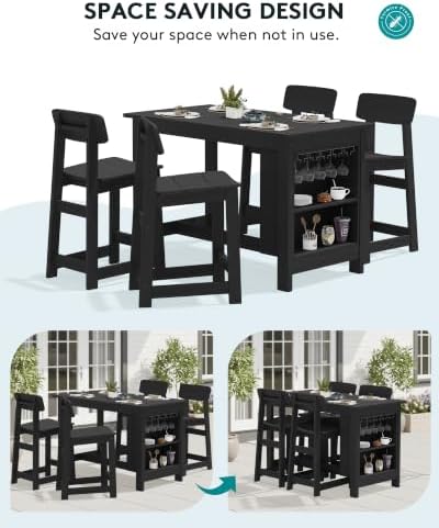 SERWALL Outdoor HDPE Counter-Height Bar Stools Set of 2, Black
