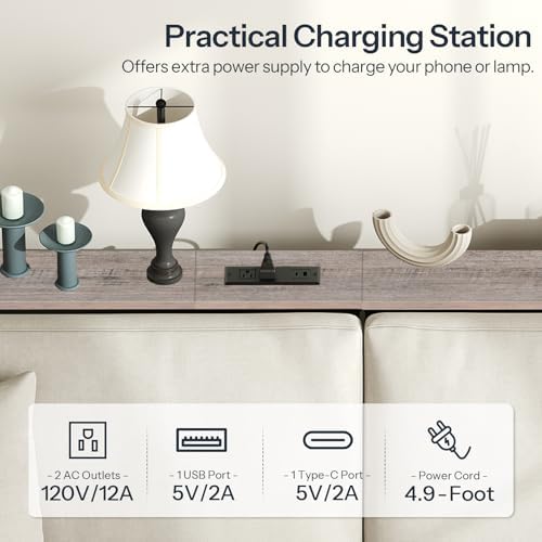 HOOBRO 39.4 Inch Narrow Console Table with Power Outlets, Sofa Table