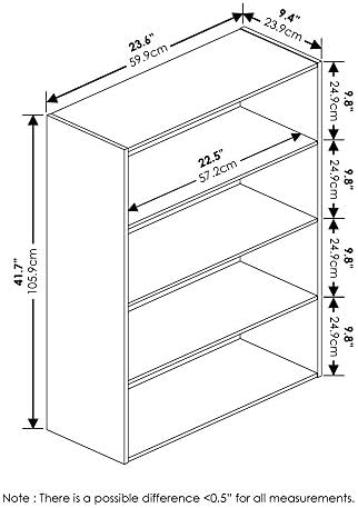 4-Tier Book Shelf, Storage Organizer, Bookshelf, Bookcase with Open Shelf, 9.4 x 23.6 x 41.7, for Living Room, Home Office, Bedroom, French Oak