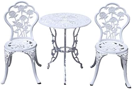 KAILI Outdoor Furniture Bistro Set with Rose Pattern 1 Table 2 Chairs for Garden Patio Porch (Rose-White)