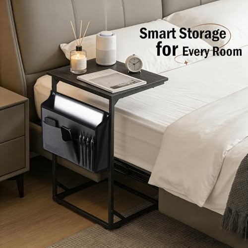 C Shaped End Table for Couch, Small Side Table for Living Room & Bedroom