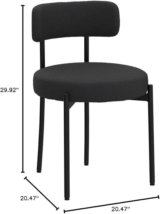 EDWELL Black Boucle Dining Chairs Set of 2, Mid Century Modern Kitchen Dining Chairs with 3.94” Cushions and Metal Legs, Round Upholstered Boucle Chairs for Kitchen, Living Room