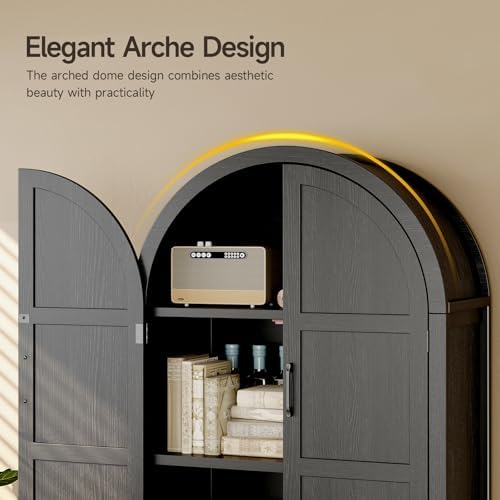 ONBRILL 71" Tall 5-Tier Arched Cabinet, Arched Kitchen Pantry Cabinet Black