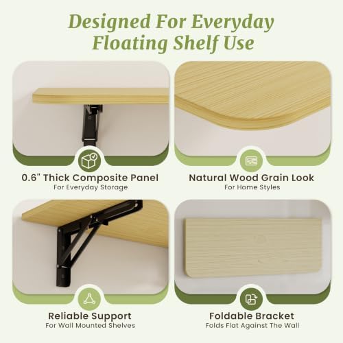 IAE 48 Inch Natural Fold Floating Wall Shelves 12 Inch Deep