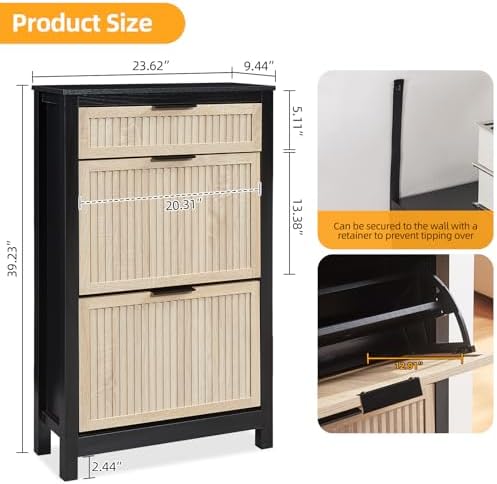 2-Flip Drawer Shoe Cabinet Narrow Entryway Rack, Oak&Black