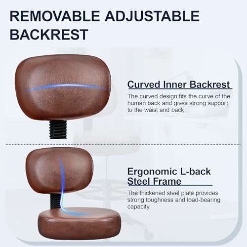 Drafting Chair with Backrest – Adjustable Foot Rest Rolling Stool with Wheels, PU Leather Swivel Stool for Office Spa Studio Lab Counter Salon Home Work Bar Kitchen Shop(Ember Brown)