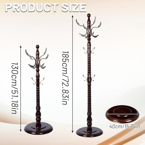 Wooden Coat Rack Freestanding, 14 Hooks, 73" Adjustable Height