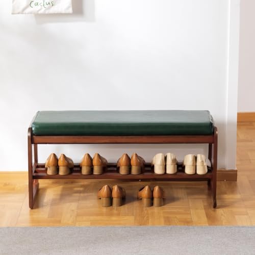 latifolia Shoe Rack Bench, Entryway Bench with Cushion(Green,39.70''L)