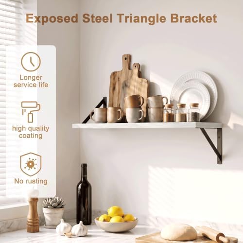 Floating Shelves, 36 x 12 Inches, Set of 2 Wall-Mounted Shelves with Metal Brackets, Decorative Wall Shelf for Living Room, Bedroom, Bathroom (White)