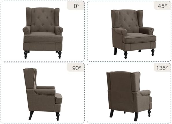 Accent Chair for Living Room, Mid Century Modern Upholstered Armchair, Wingback Chair with Tufted High Back and Solid Legs, Comfy Side Chairs Single Sofa for Bedroom, Brown