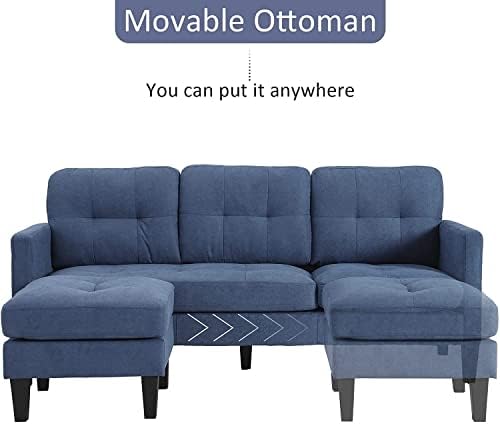 Grepatio Convertible Sectional Sofa Couch, L-Shaped Couch with Modern Linen Fabric for Small Space (Blue)