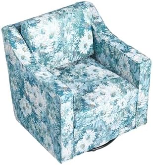 Swivel Accent Chairs Set of 4, Floral Upholstered Armchair, Cyan
