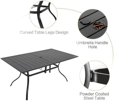 Anmutig 7-Piece Outdoor Dining Set, 63" Patio Table, Stackable Chairs Black