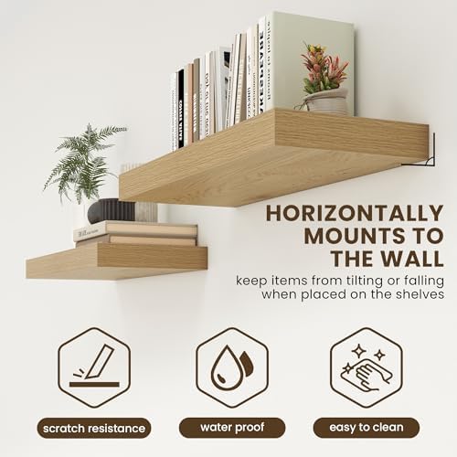 FLYJOE 12 Inch Deep Floating Shelves, 12'' x 12'' Oak Shelves Set of 2