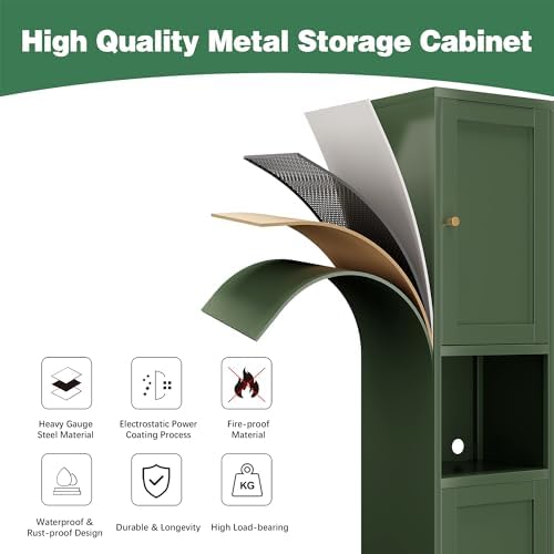 Metal Kitchen Pantry Cabinet for Small Space, 67" Tall Storage Cabinets with 2 Doors and Adjustable Shelves, Freestanding Narrow Bathroom Cabinet, 15.7" W Slim Pantry