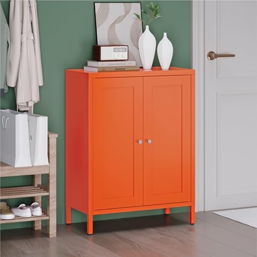 COFaR 31.5"H Metal Bathroom Storage Cabinet, Small Organizer Cabinet,Orange