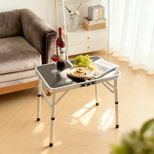 Folding Picnic Table 2ft Portable Camping Table Adjustable Heights, Black