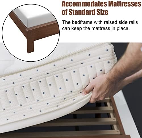 KOMFOTT Full Size Wood Platform Bed Frame with Headboard, Wooden Mid Century Platform Bed with Slat Support & Under Bed Storage, Mattress Foundation Bed Base, No Box Spring Needed, Walnut