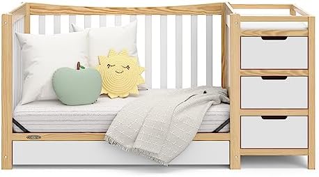Graco Remi 4-in-1 Convertible Crib & Changer, White & Natural