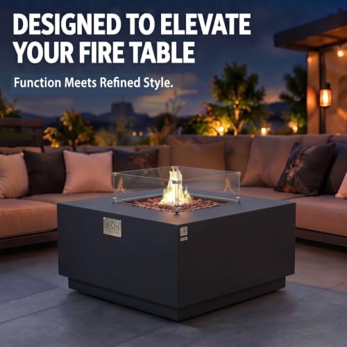 AMS Fireplace 23” Square Clear Tempered Glass Wind Guard for Fire Pit Table