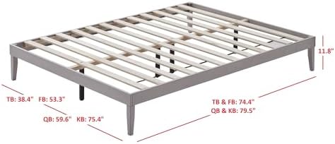 HOME DESIGN Zion Queen Solid Wood Platform Bed, Low Profile Frame with Slatted Base, Dovetail Joinery, No Box Spring Needed – Antique White