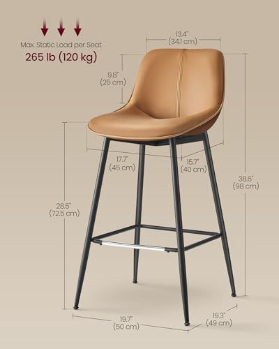VASAGLE Bar Stools Set of 2, Bar Height, with Back, 28.5-Inch
