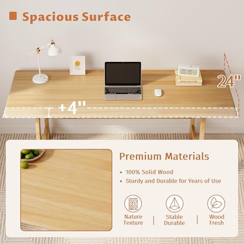 IOTXY Solid Wood Writing Table - 48" W Minimalist PC Computer Desk, Oak