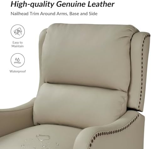 HULALA HOME Genuine Leather Recliner Chair, Beige