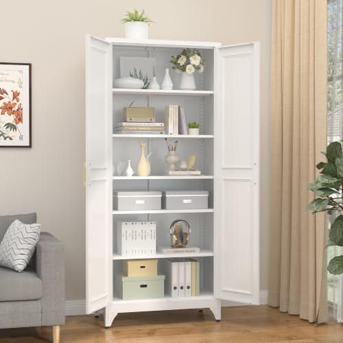 Steeloong 75”Metal Pantry Storage Cabinet with Doors & 5 Adjustable Shelves