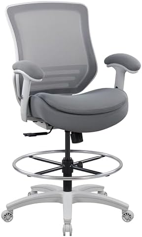 BOLISS 400lbs Mid Back Mesh Ergonomic Office Drafting Chair Big Adjustable Foot Ring Height Adjustable Armrest (Grey)