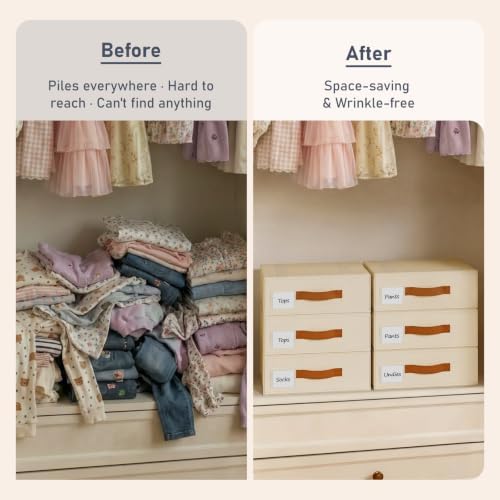 DIMJ Underwear Drawer Organizer, Stackable Bra Organizer for Closet, 4 Pack, Beige