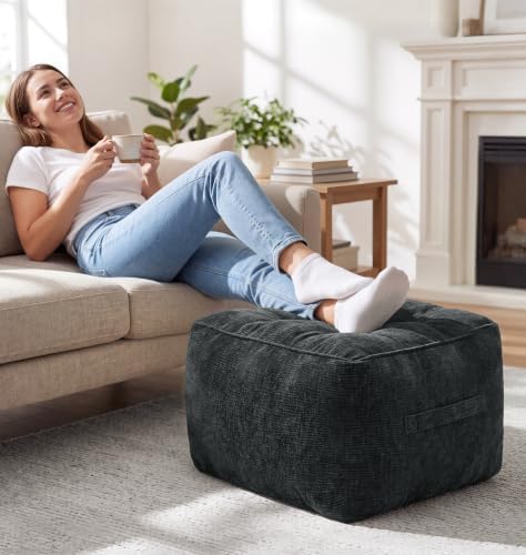 Hobestluk Pouf Ottoman Foot Rest Chenille Square small ottoman, Black