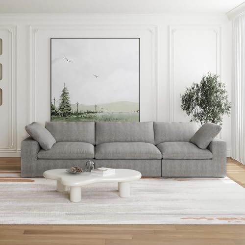 JACH Modular Sectional Couch for Living Room, Modern Convertible Couches, 3 Seats Soft Cloud Couch, Cushion Covers Removable, Modular Sectional Sofas for Living Room Apartment, (Grey)