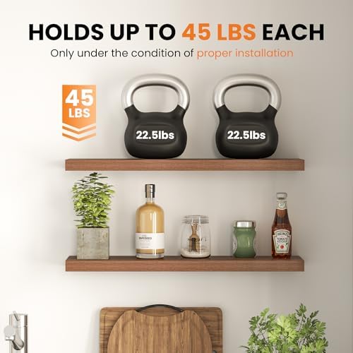 Floating Shelves for Wall, 40 Inch Long Set of 2 Rustic Wood Wall Shelves with Invisible Brackets, Heavy Duty Storage Display for Living Room Bedroom Kitchen, Walnut