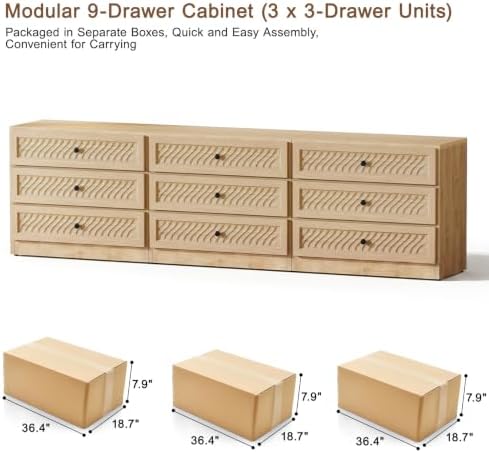 3 Drawer Dresser Set of 3 for Bedroom, 31.3" Wide Wooden Dresser