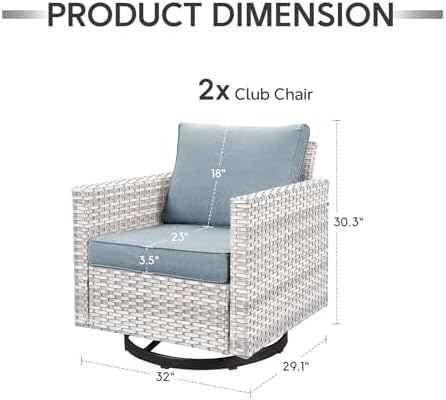Belord Wicker Chairs Outdoor Bistro Set Oversize Patio Swivel Rocker, Rattan Outdoor Seating Set of 2 Swivel Glider Chairs Wicker Furniture for Porch Deck Backyard with Water-Resistant Cushion Brown