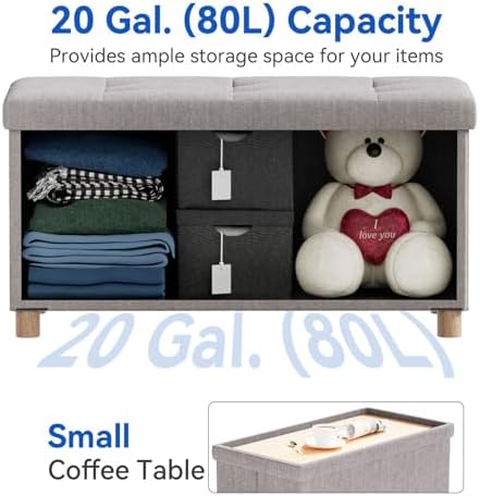 BRIAN & DANY 30 Inches Folding Storage Ottoman Bench, Ottoman with Storage Bench for Bedroom, Living Room, Entryway, Foot Rest with Legs, Light Gray