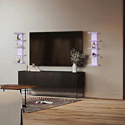 5 Tiers Floating Shelves with Built-in Lights, White