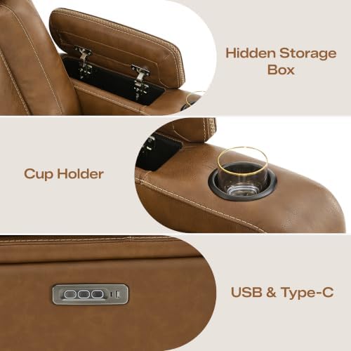 Watson & Whitely Power Reclining Sofa 3-Seat Middle Flip Back, Saddle Brown