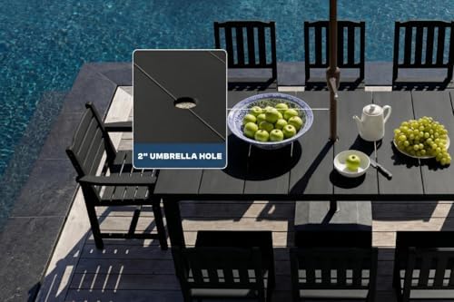 Perli™ 9-Piece Outdoor Dining Set, All-Weather HDPE Patio Furniture with 8 Ergonomic Chairs & Large Table, Built-in Umbrella Hole, UV-Resistant Set for Backyard, Deck, Poolside, Black