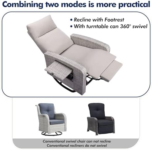 ZZW Outdoor Recliner Chair Set of 2, Wicker Patio Recliners with Adjustable Backrest and Extended Foot Rest, Reclining Patio Chairs with Flip Table & Removable Cushion Cover for Porch