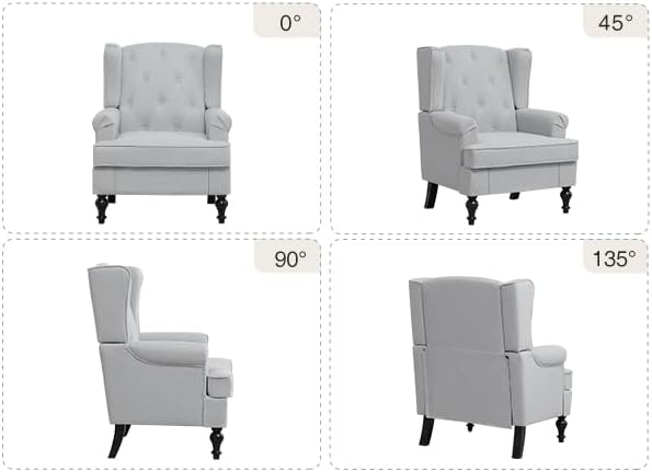 Accent Chair Set of 2, Mid Century Modern Fabric Wingback Chair, Upholstered Armchair with High Back and Vintage Legs, Comfy Single Sofa Side Reading Chair for Living Room Bedroom, Light Grey