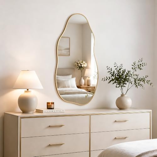 Matte Gold 30x16.5 Inch Irregular Freeform Wall Mirror